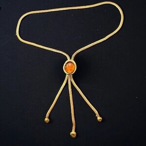 Vintage Rafael Alfandary Canada 1970’s Brass Y Drop Tasseled bolo Necklace